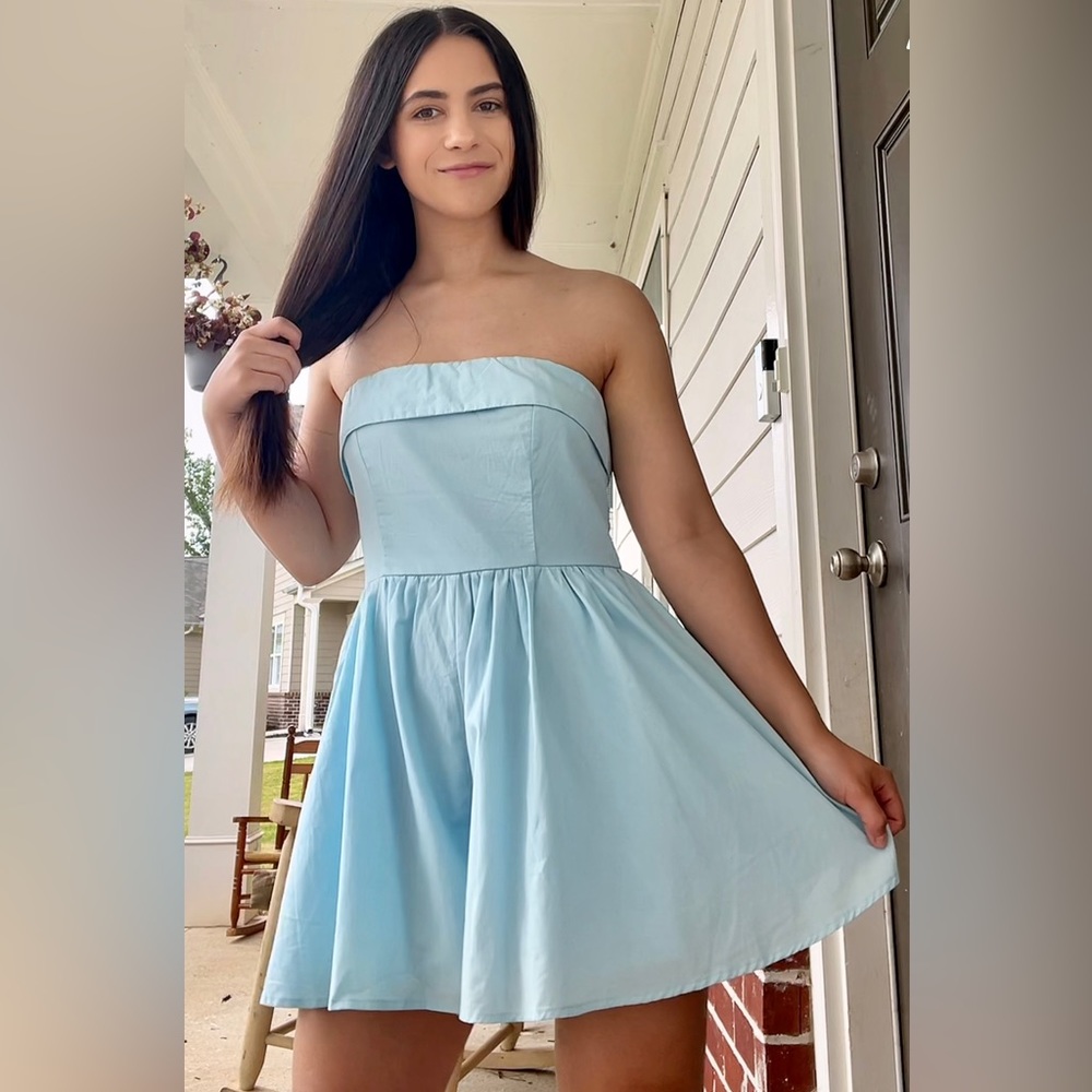 Blue smocked tube romper